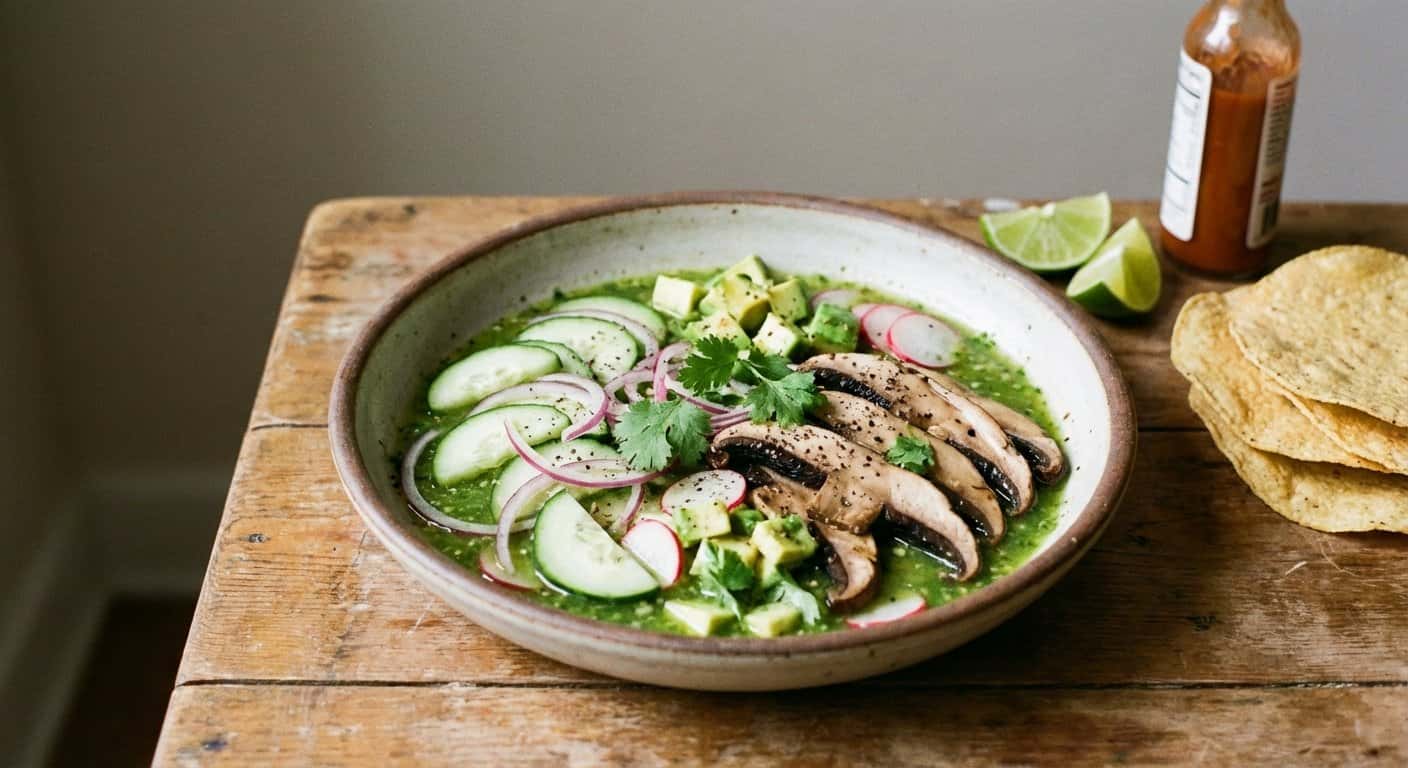 Aguachile Vegano de Champiñones y Pepino