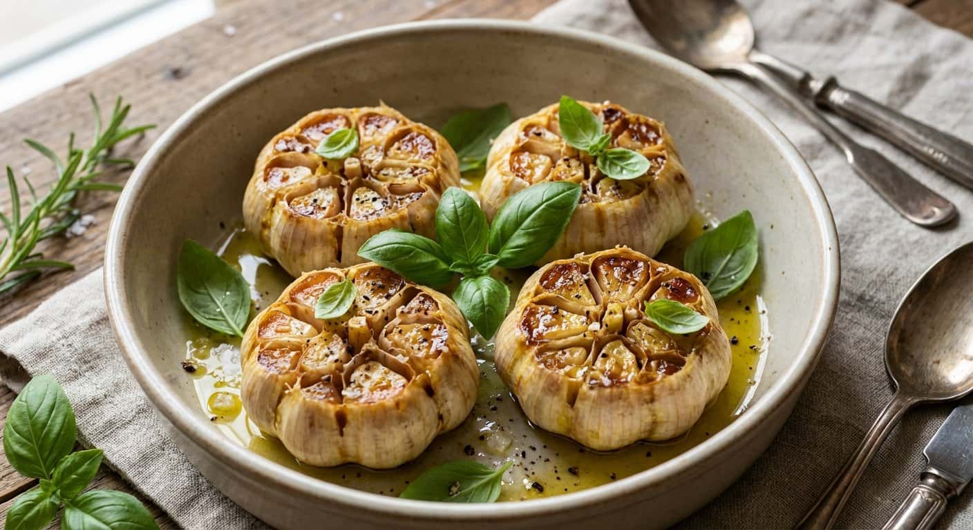 Ajo Asado con Albahaca