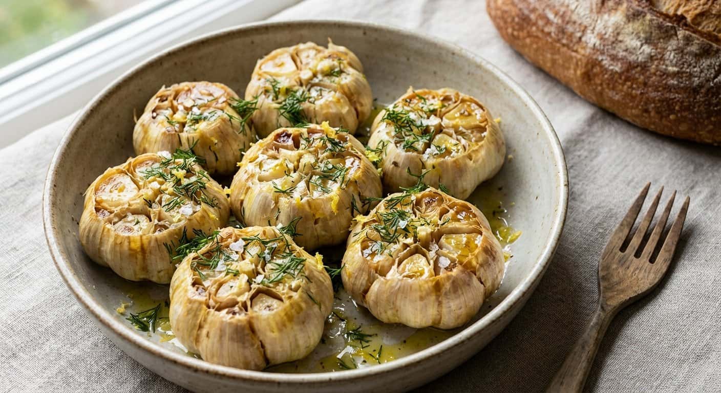 Ajo Asado con Eneldo