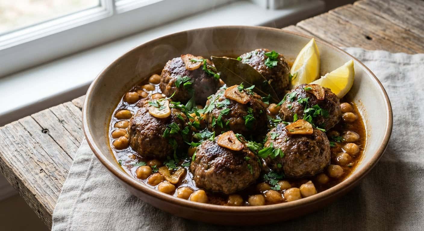 Albóndigas de Cordero al Ajillo con Garbanzos