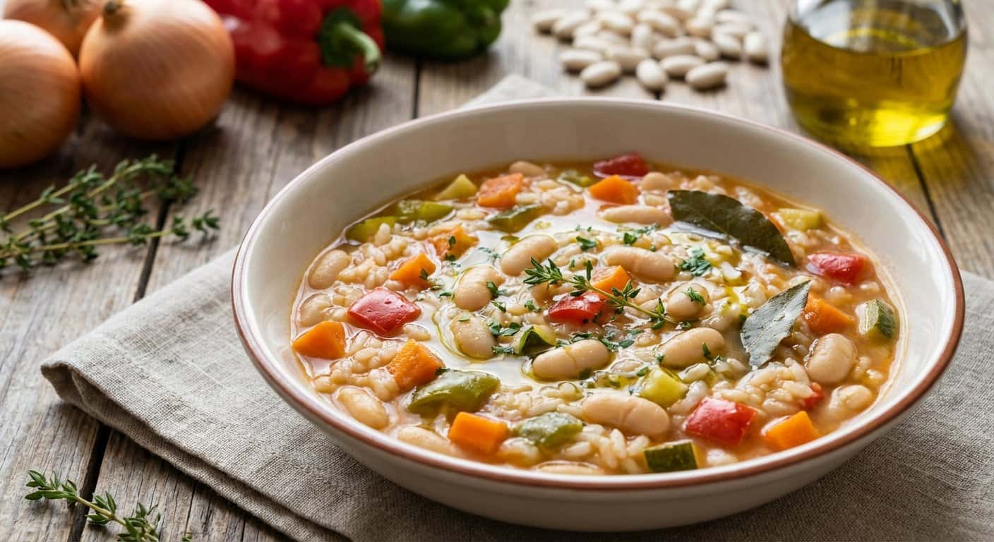 Arroz Caldoso con Alubias Blancas y Verduras