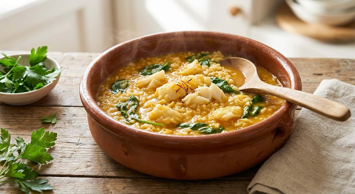 Arroz Caldoso con Bacalao y Espinacas