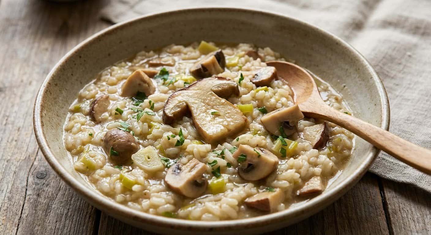Arroz Caldoso de Setas y Puerro