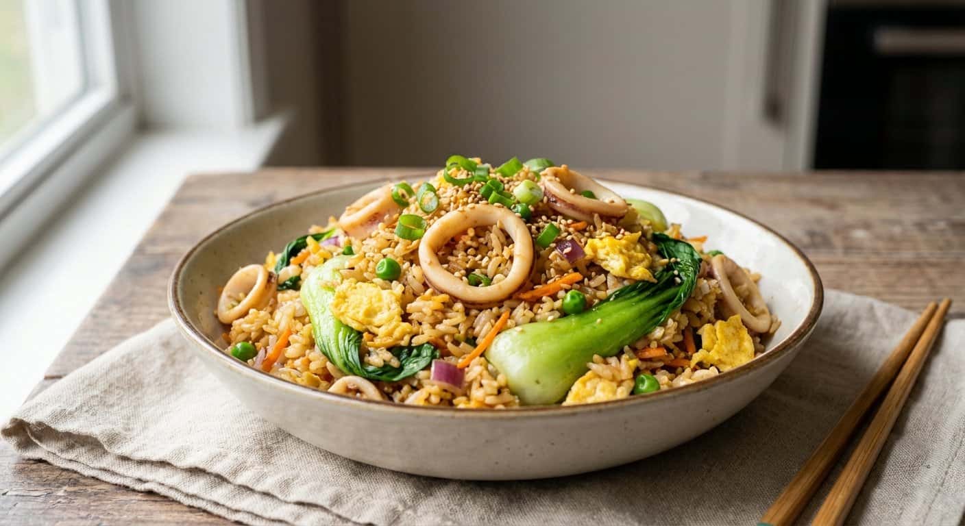 Arroz Frito Cantonesa con Calamar y Col China