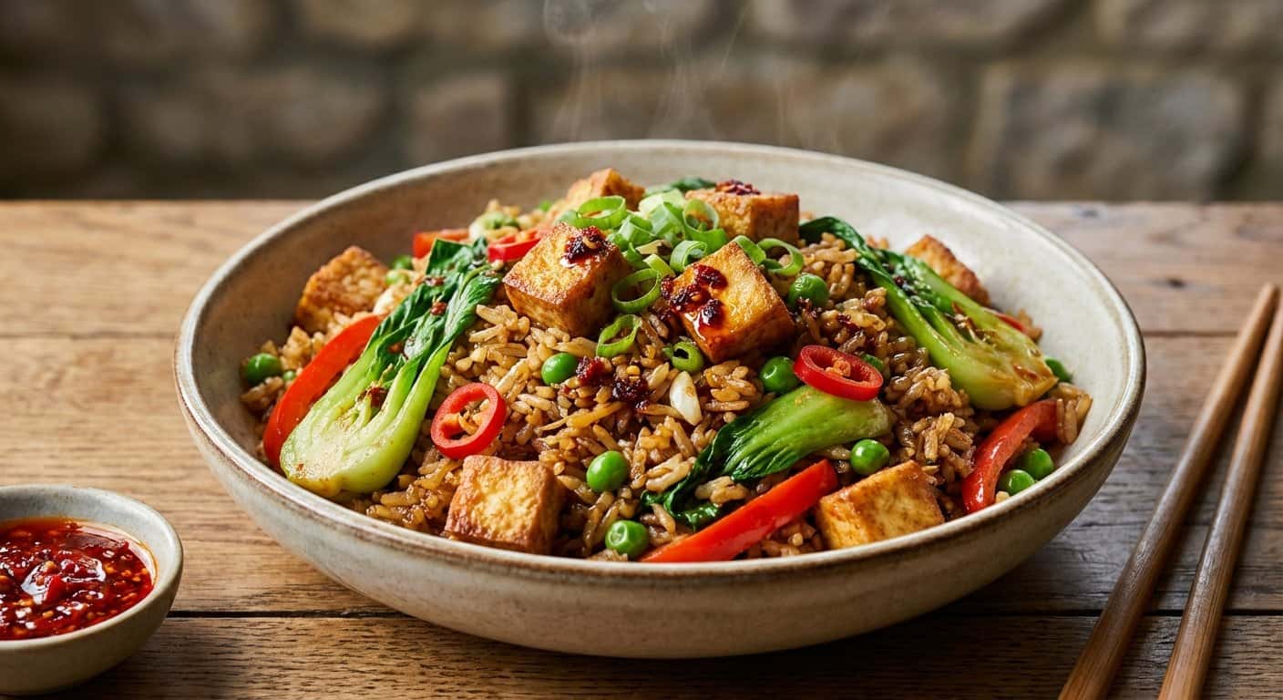 Arroz Frito Hunan con Tofu y Pak Choi