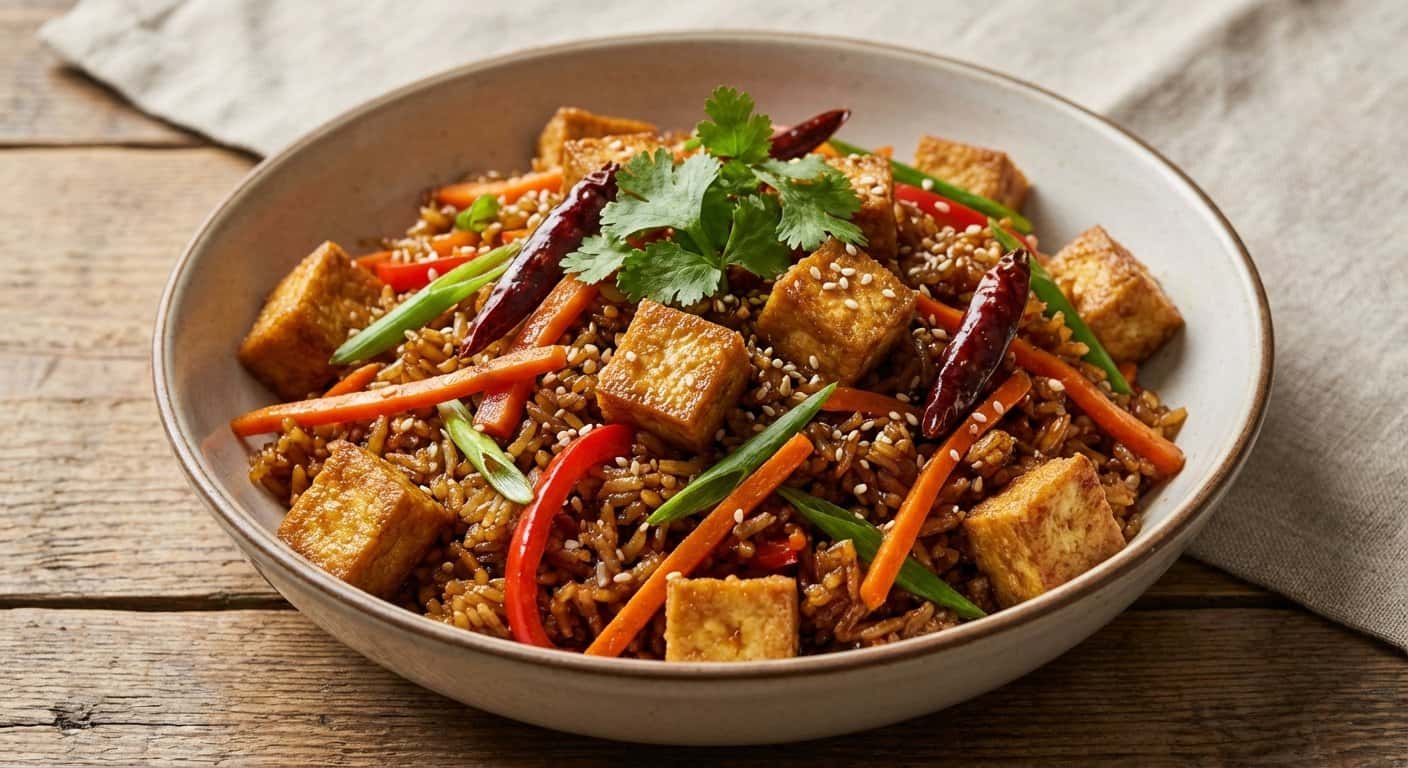 Arroz Frito Hunan con Tofu y Zanahoria