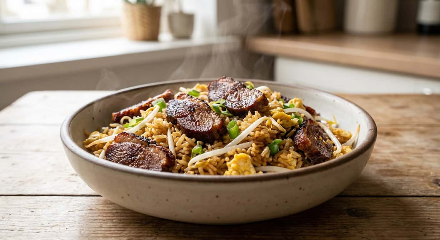 Arroz Frito Shanghainesa con Pato y Brotes de Soja