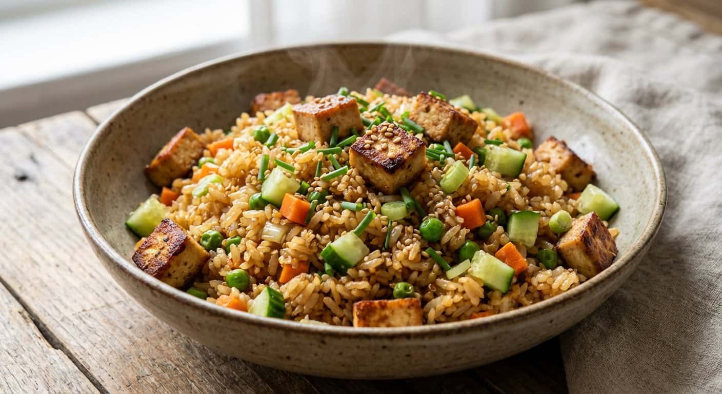 Arroz Frito Shanghainesa con Tofu y Pepino