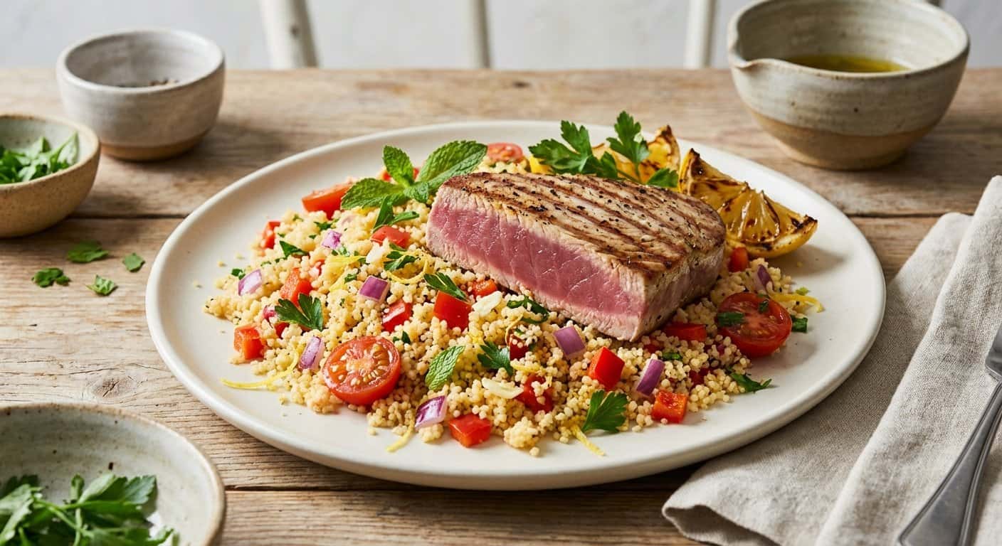 Atún a la plancha con couscous