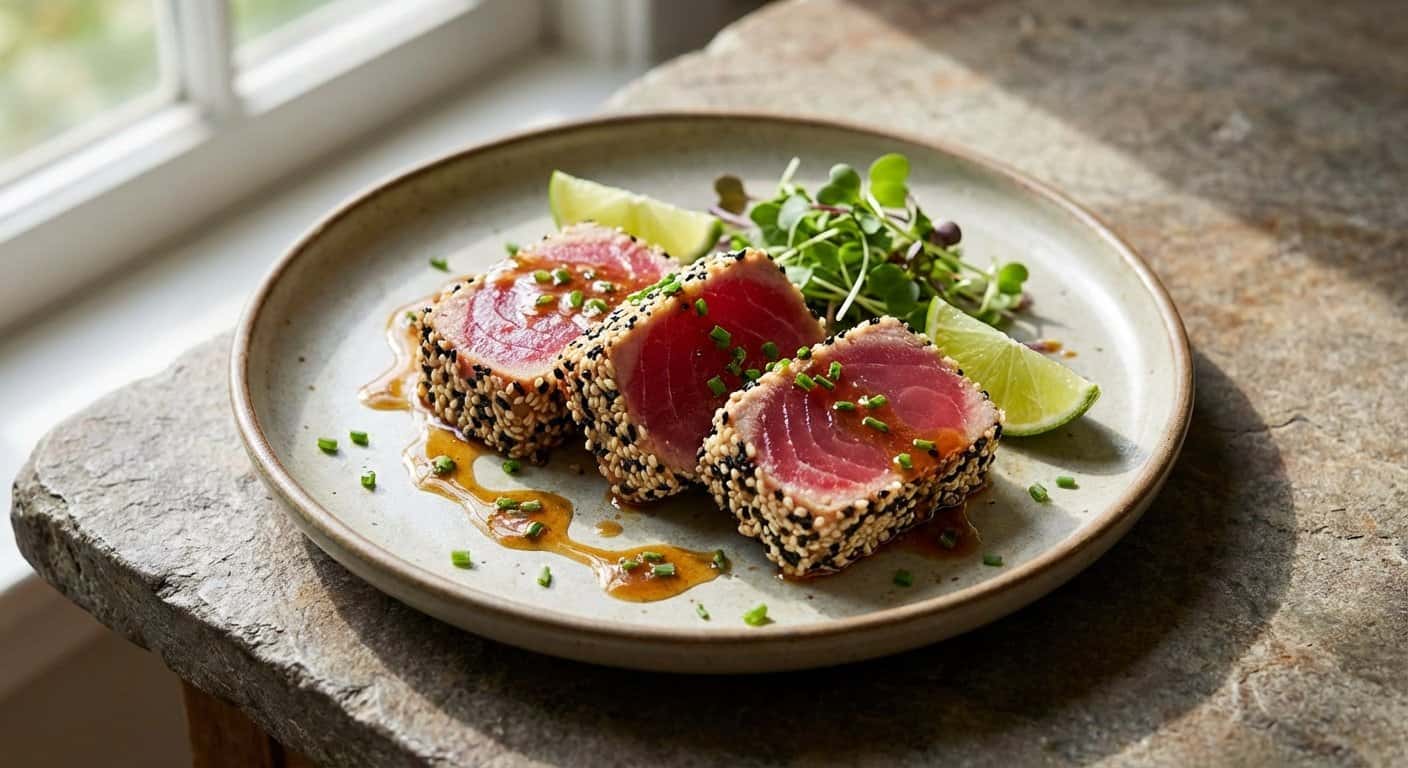 Atún Rojo Sellado con Sésamo y Emulsión de Soya