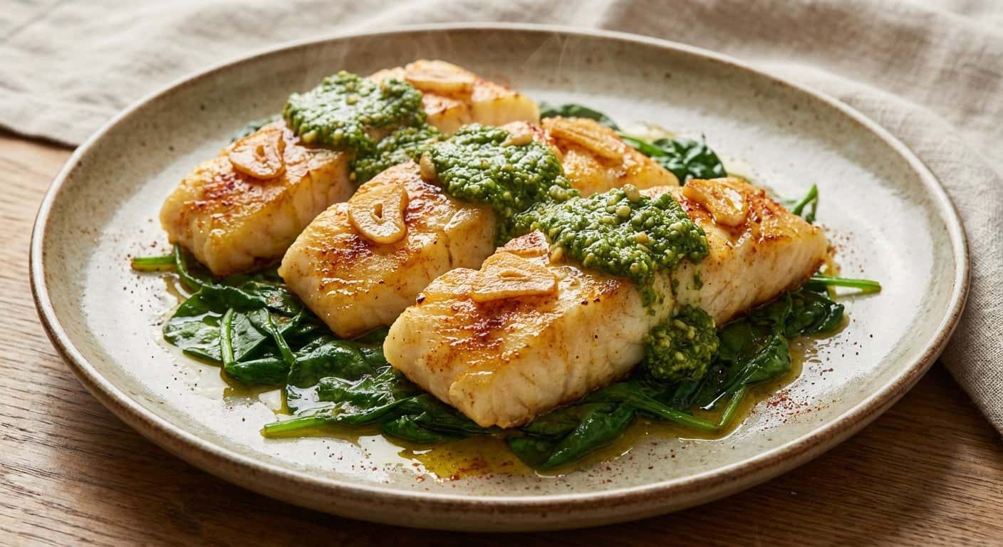 Bacalao al Ajillo con Pesto Keto