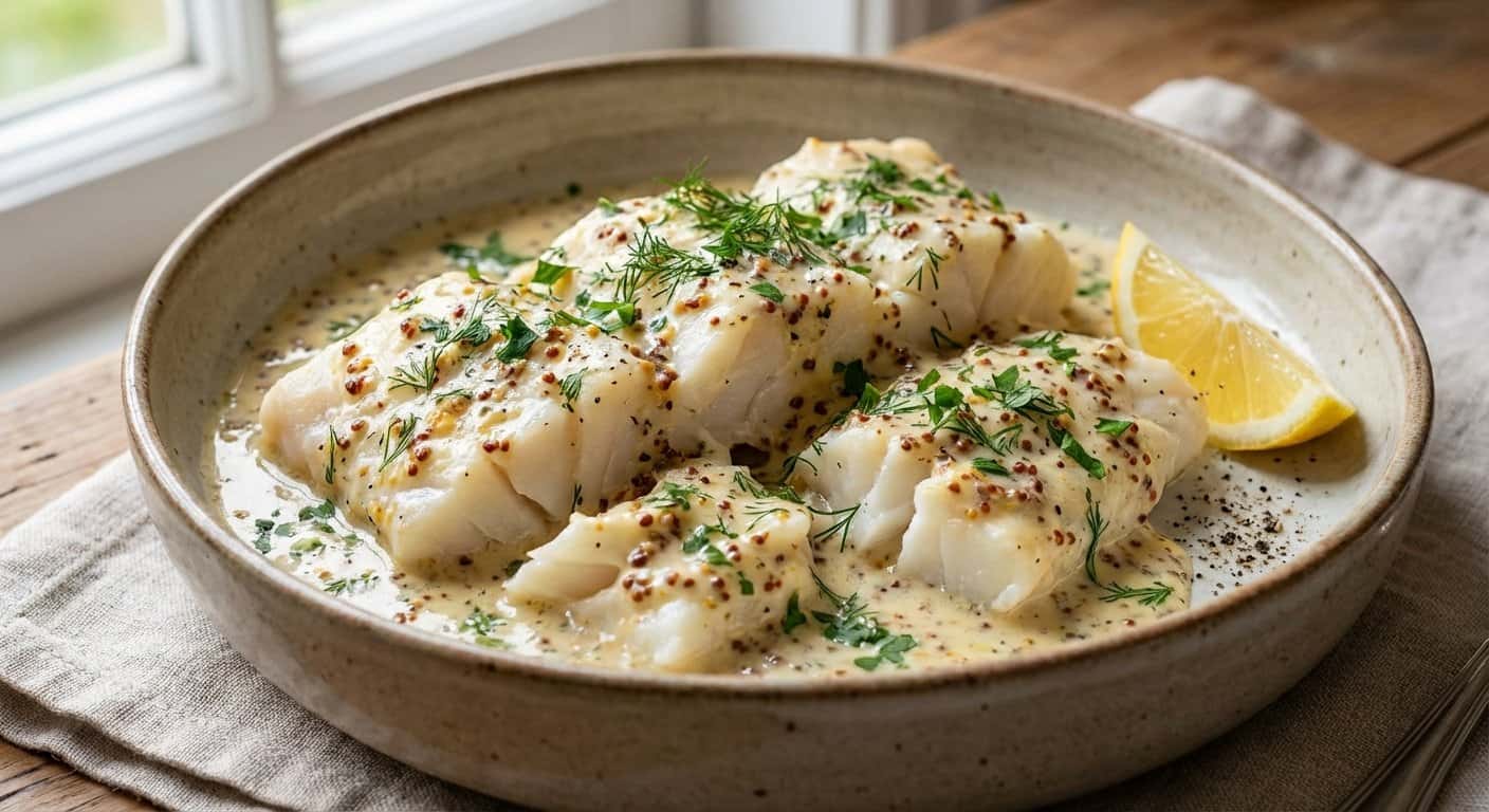 Bacalao con Mostaza Antigua y Hierbas Frescas
