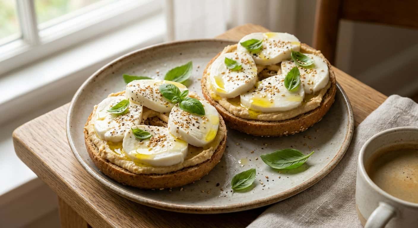 Bagel con Mozzarella y Hummus