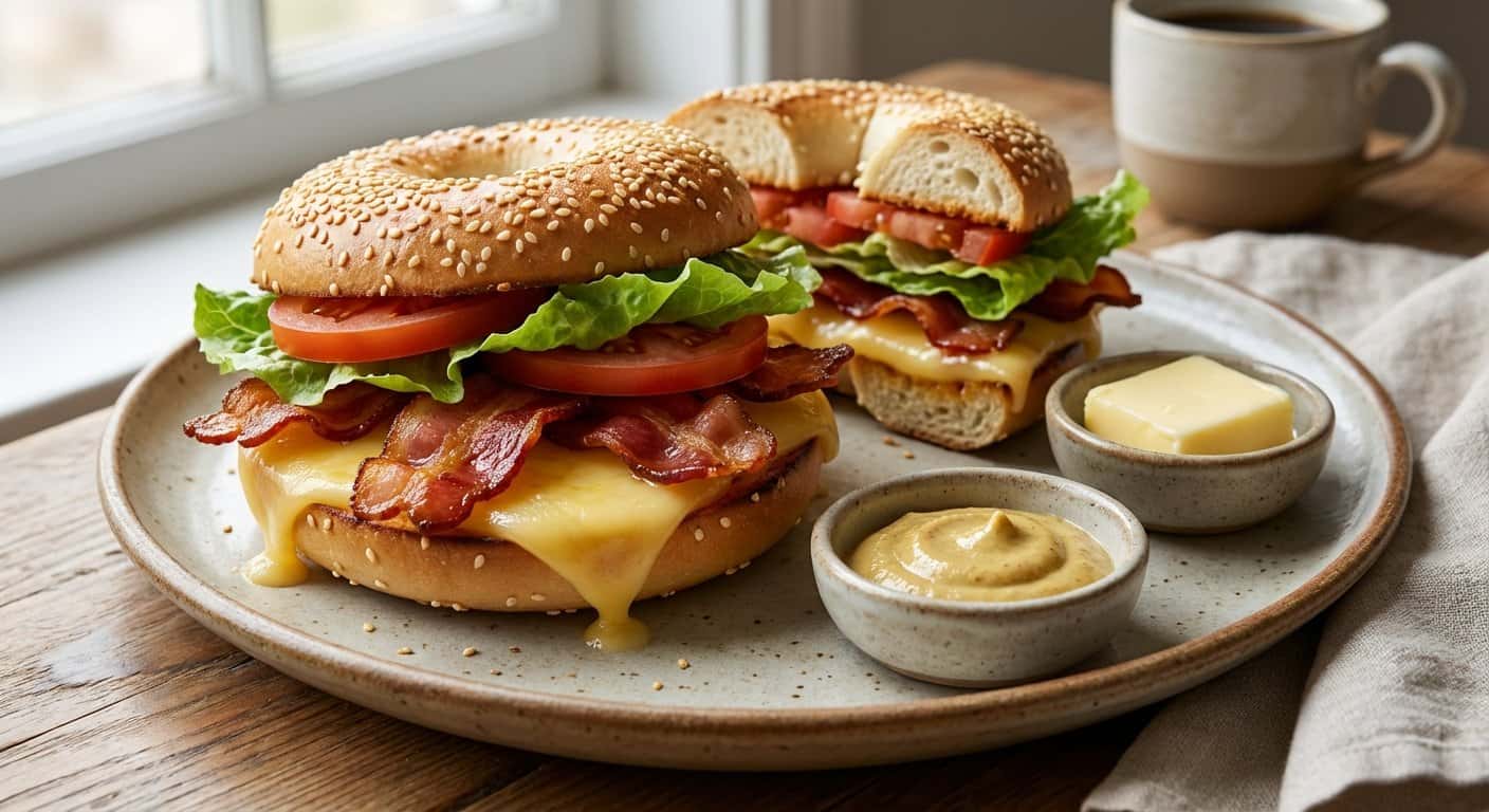 Bagel con Queso Curado y Bacon