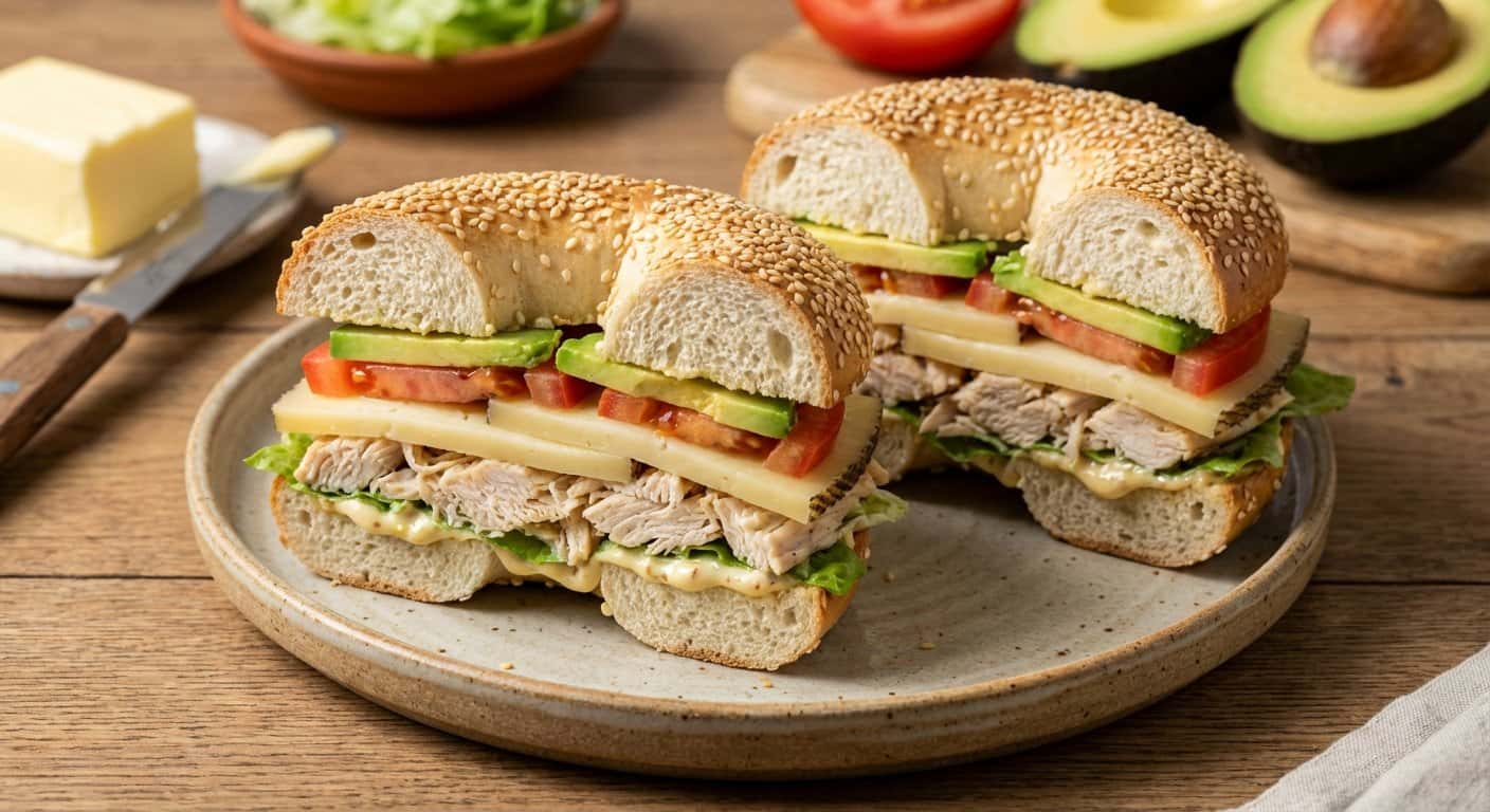 Bagel con Queso Curado y Pollo