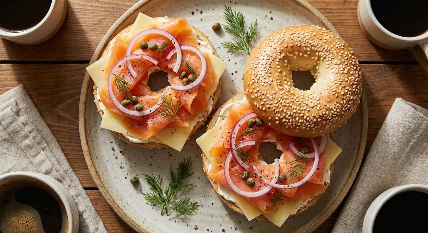 Bagel con Queso Curado y Salmón