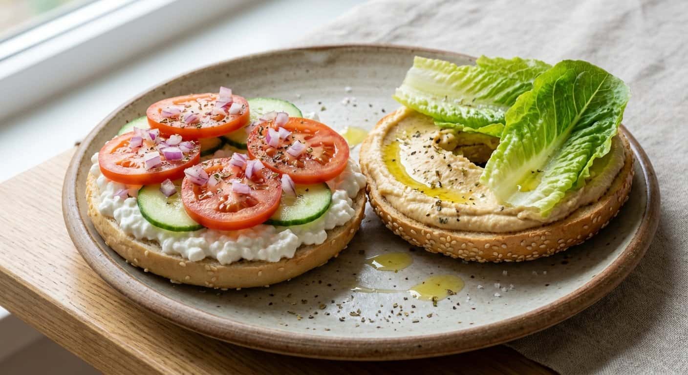 Bagel con Requesón y Hummus