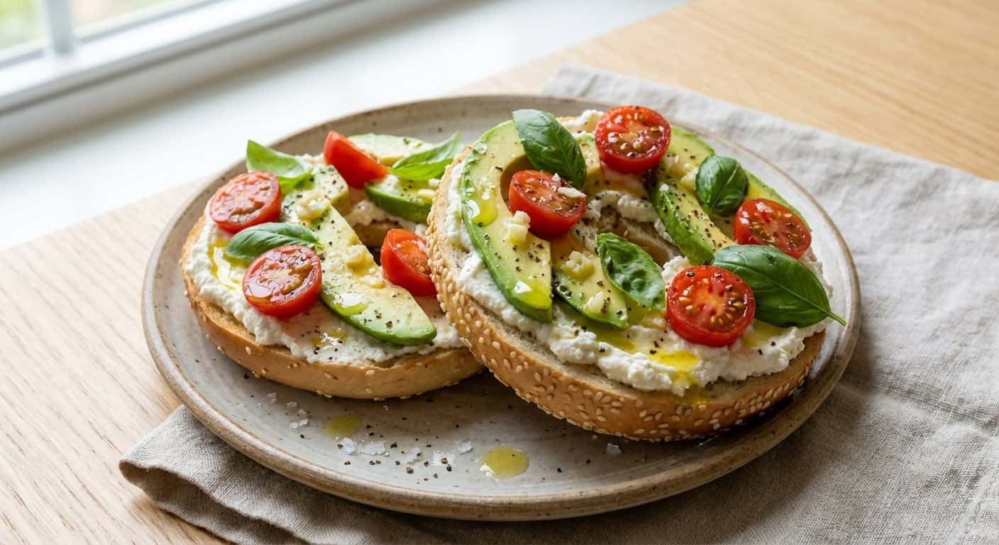 Bagel con Ricotta y Aguacate