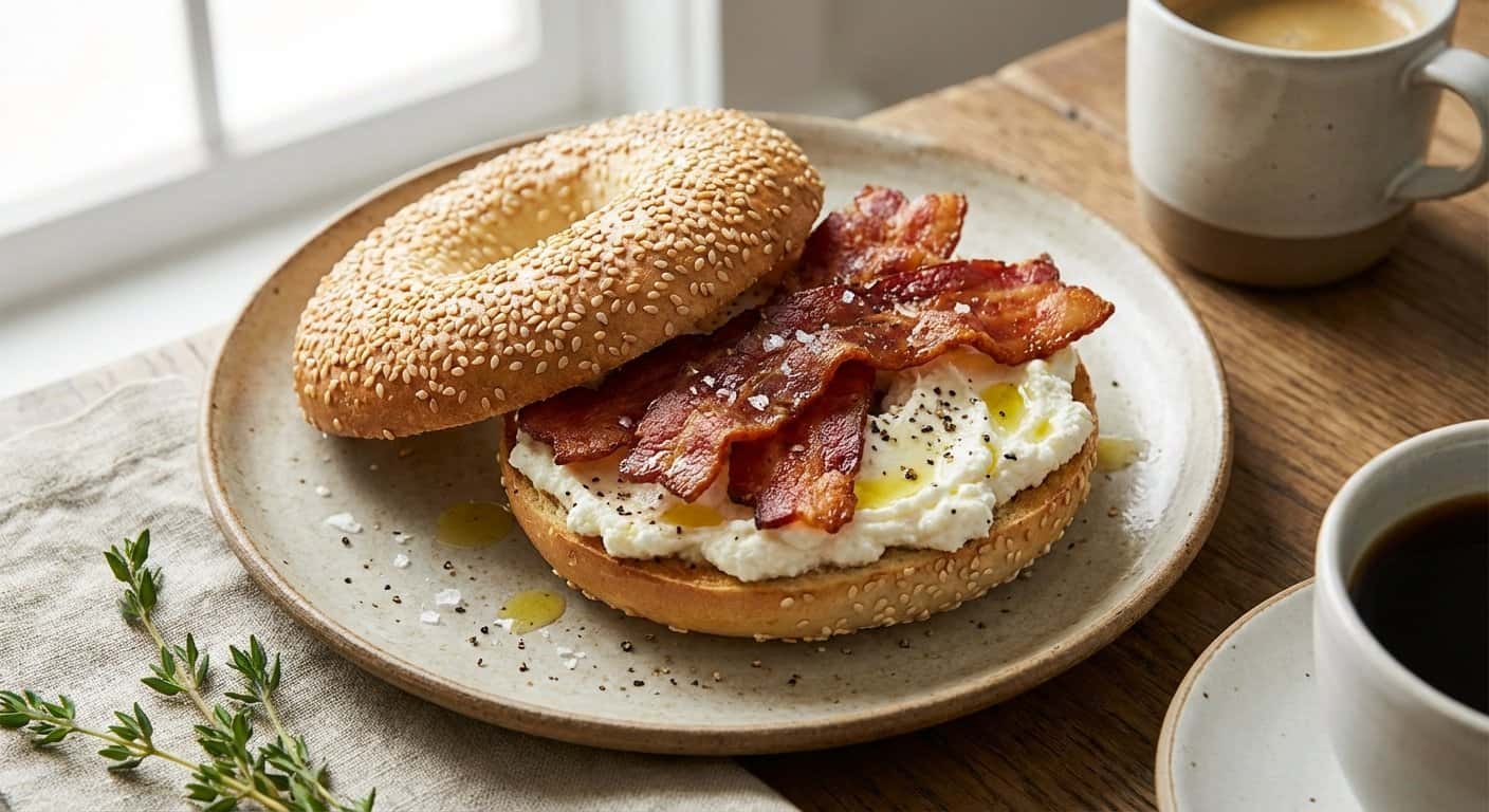 Bagel con Ricotta y Bacon