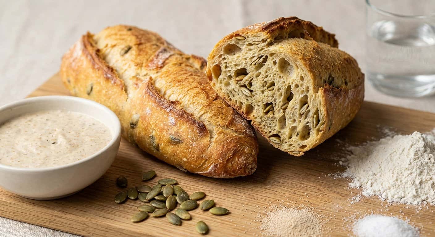 Baguette con Prefermento y Pipas de Calabaza