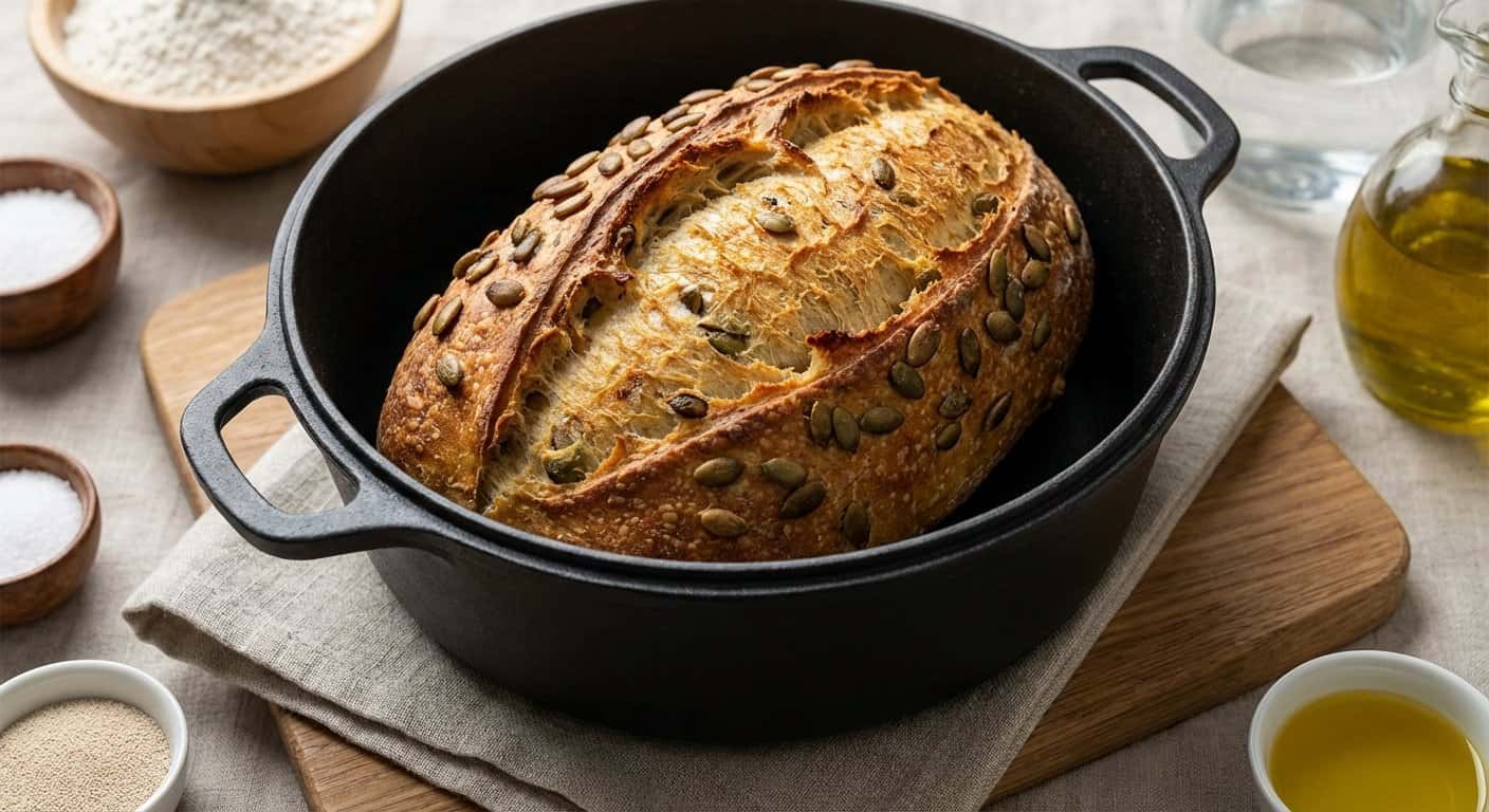 Baguette horneado en olla con pipas de calabaza