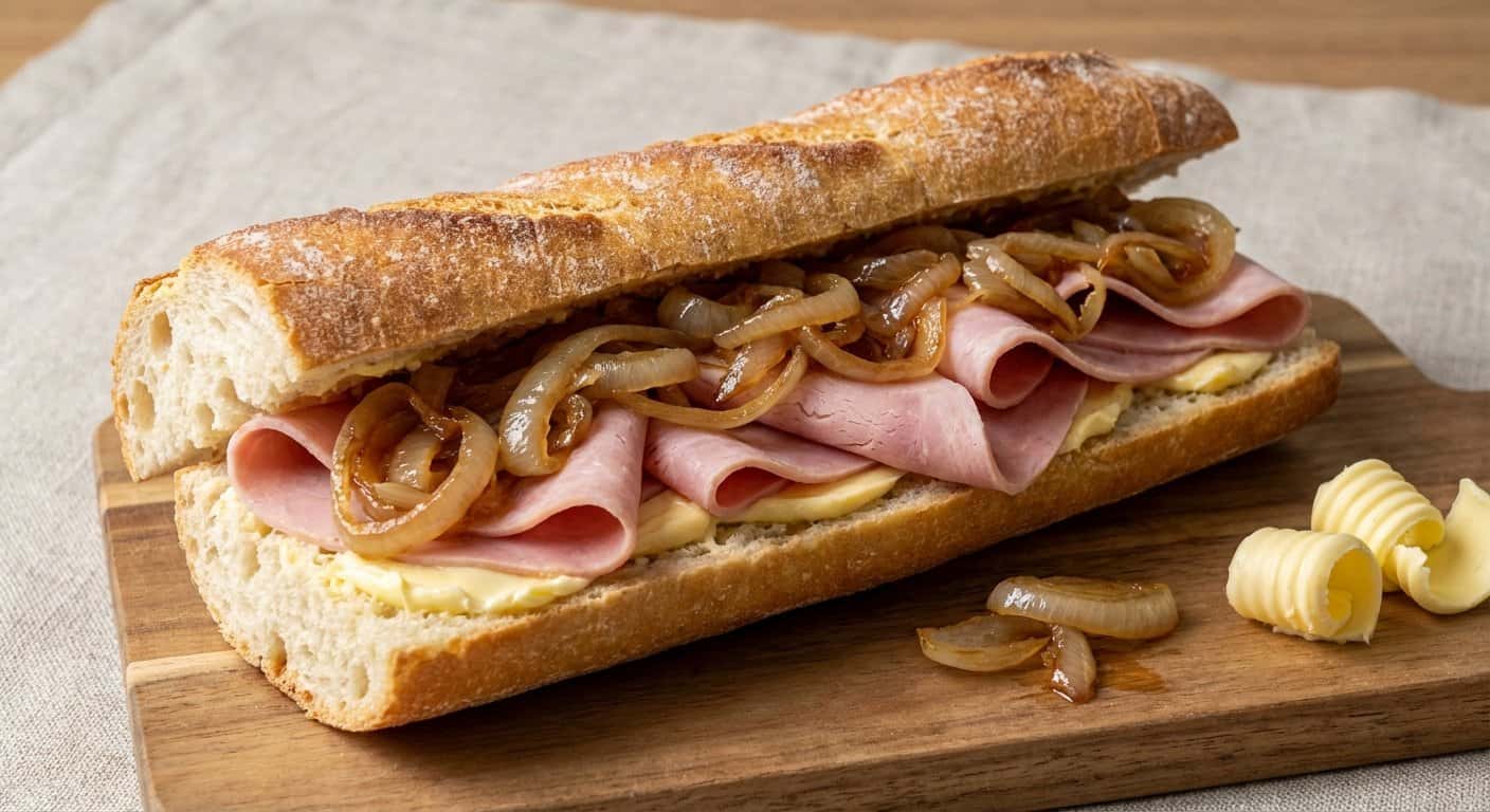 Baguette Jambon-Beurre Lionés con Chalotas