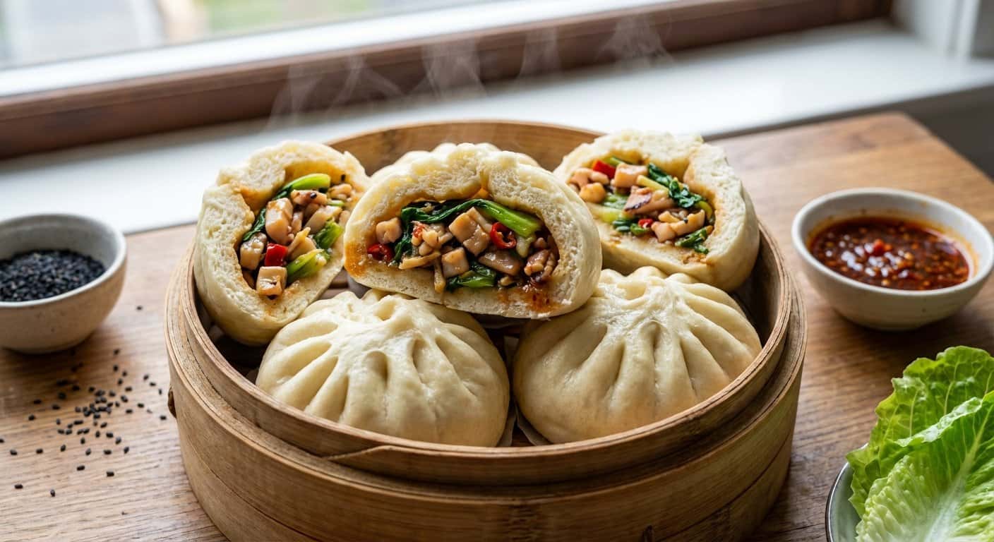 Baozi Hunan Rellenos de Calamar y Pak Choi