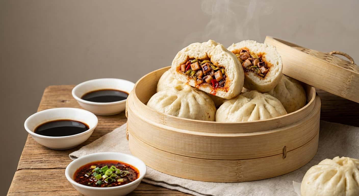 Baozi Xinjiang rellenos de calamar y col china