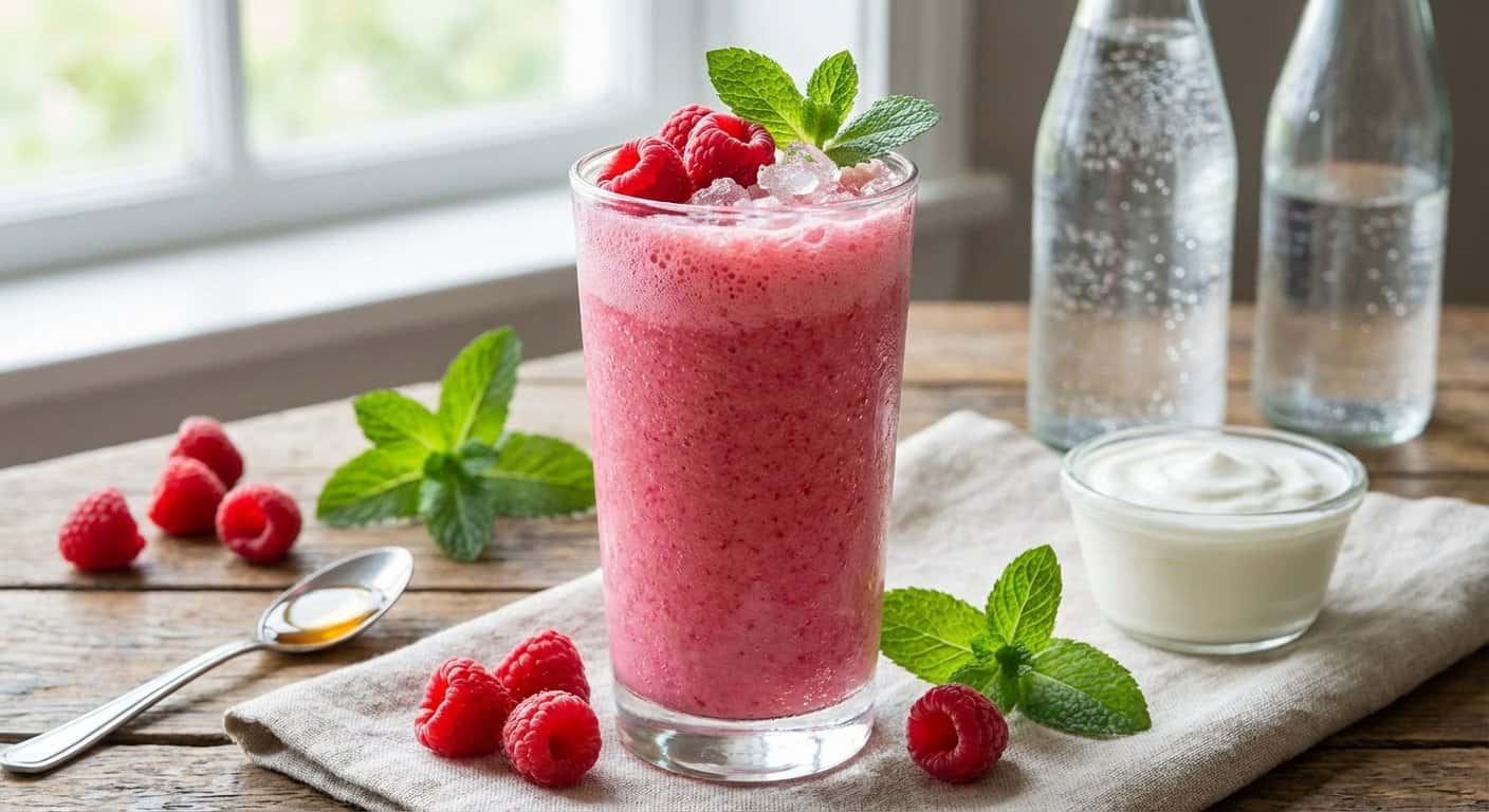 Batido Cremoso de Frambuesa y Agua con Gas