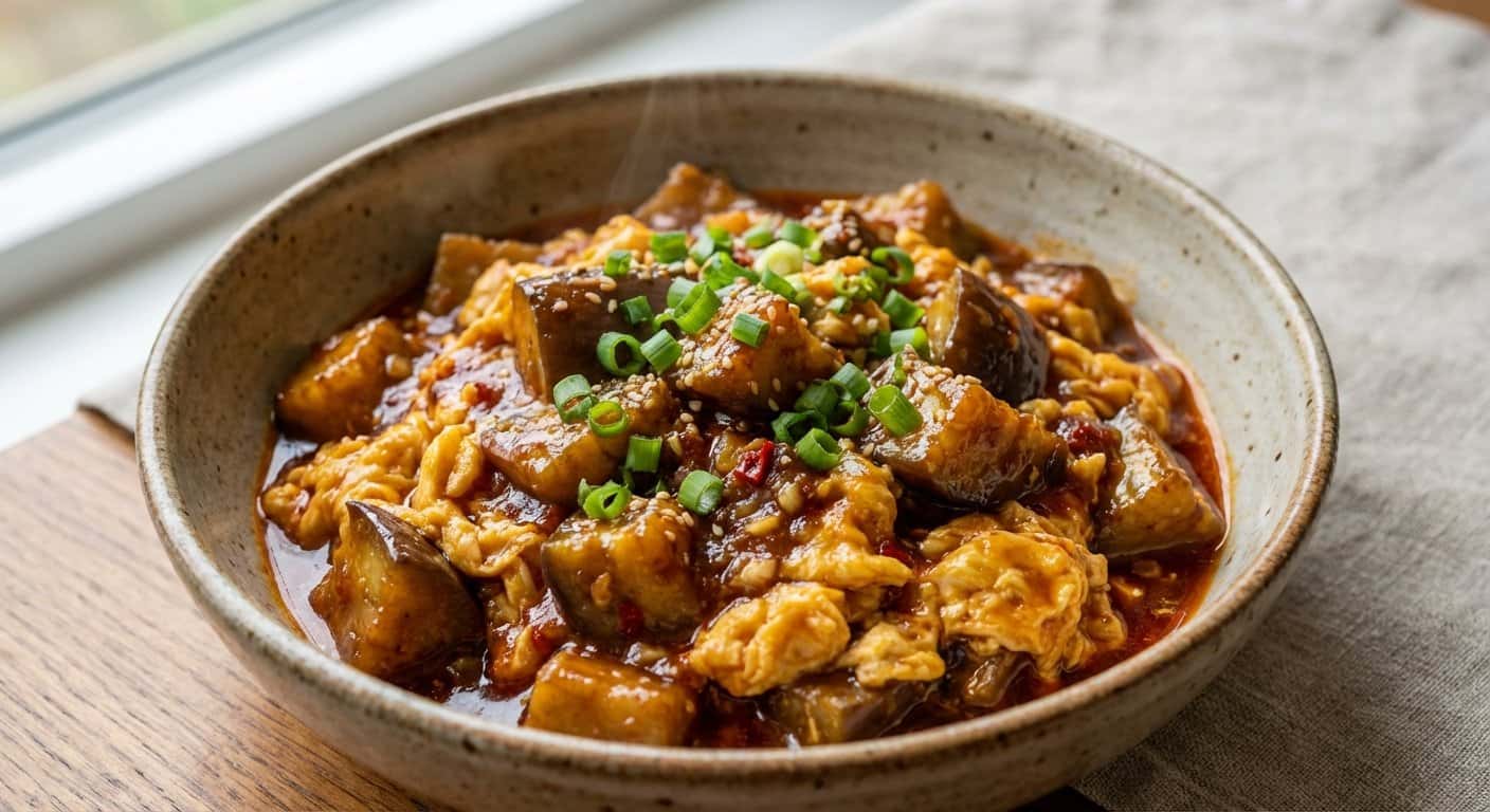 Berenjena Cantonesa con Huevo y Doubanjiang