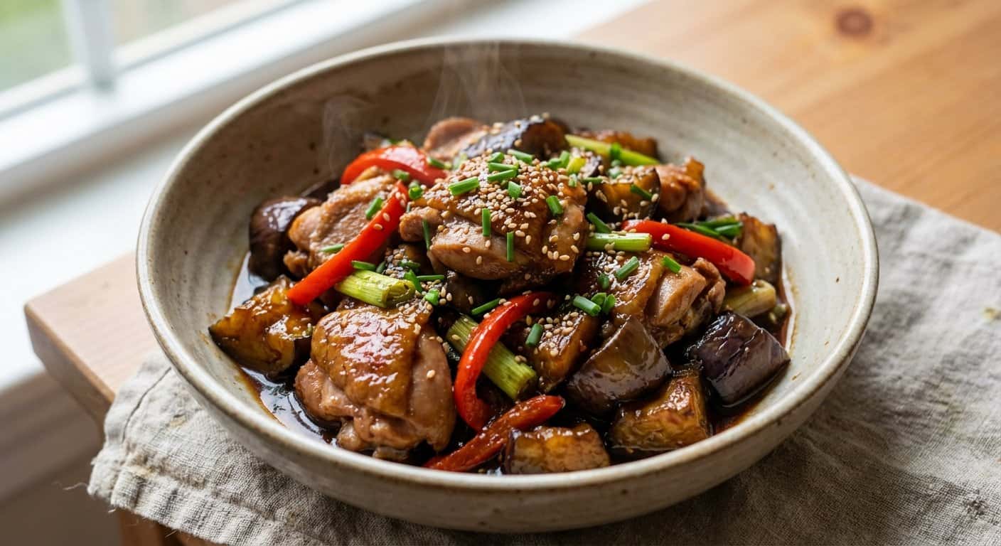 Berenjena Fujian con Pato y Vinagre Negro