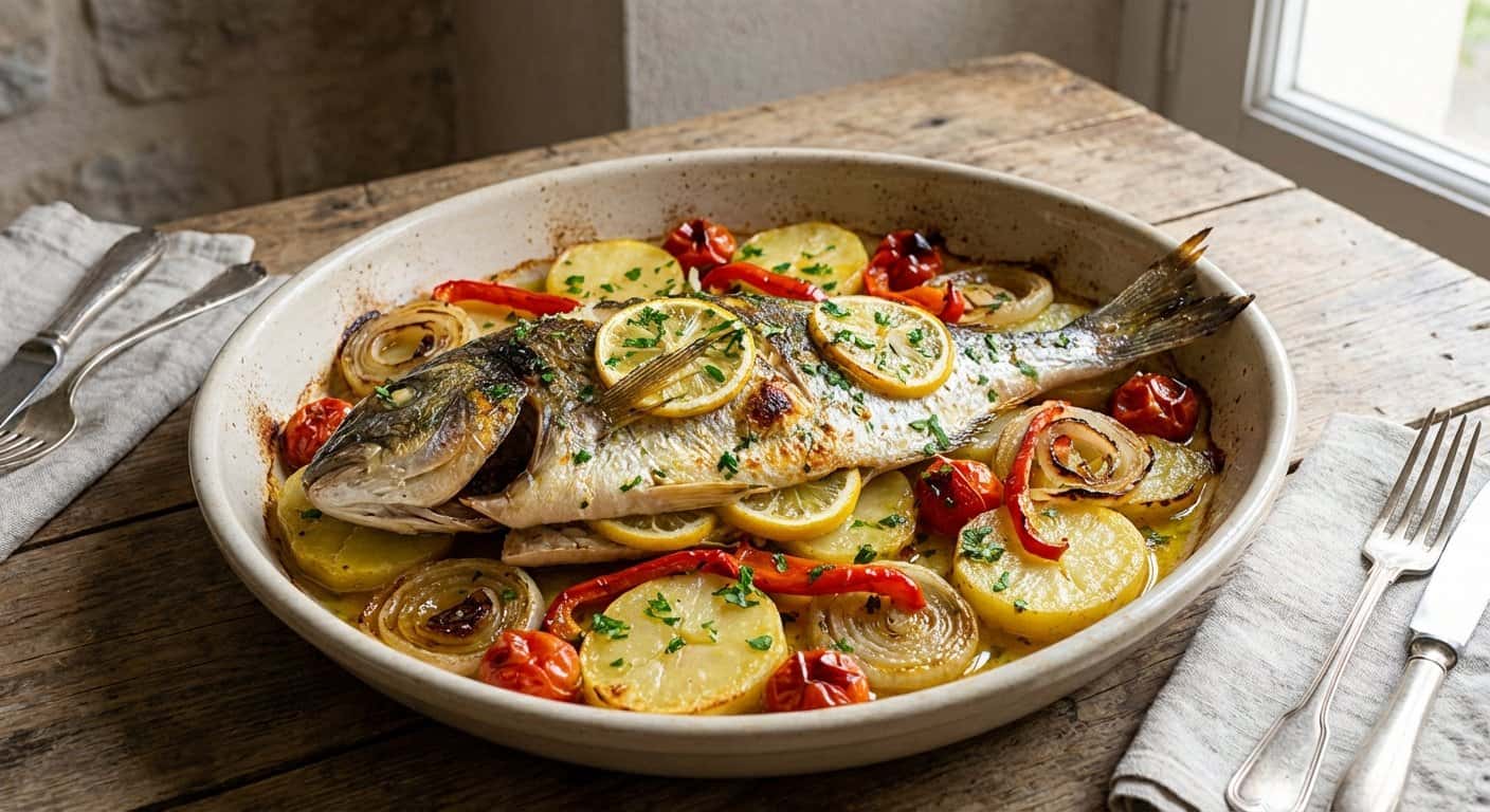 Besugo al Horno con Patatas y Verduras