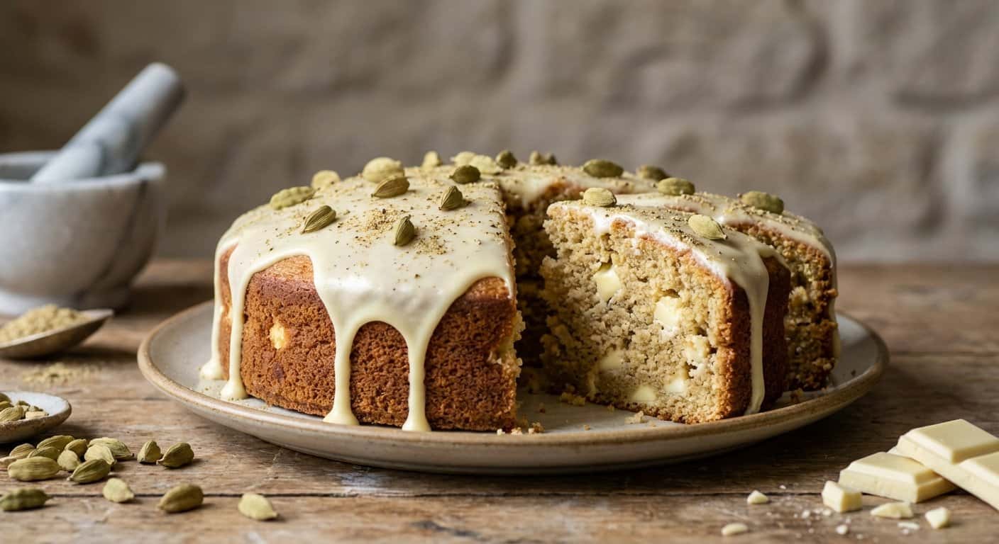 Bizcocho de Cardamomo y Chocolate Blanco