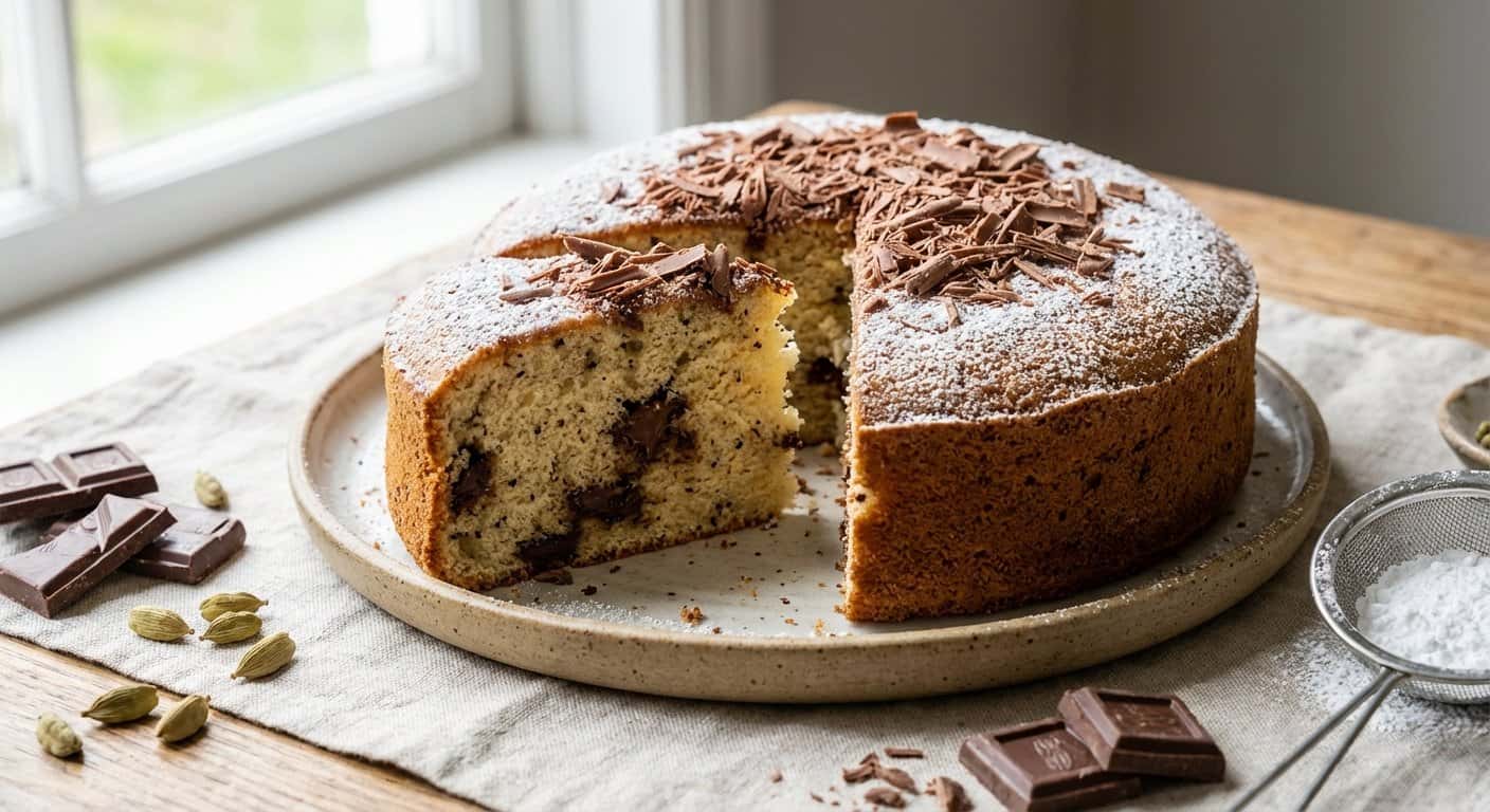Bizcocho de cardamomo y chocolate con leche