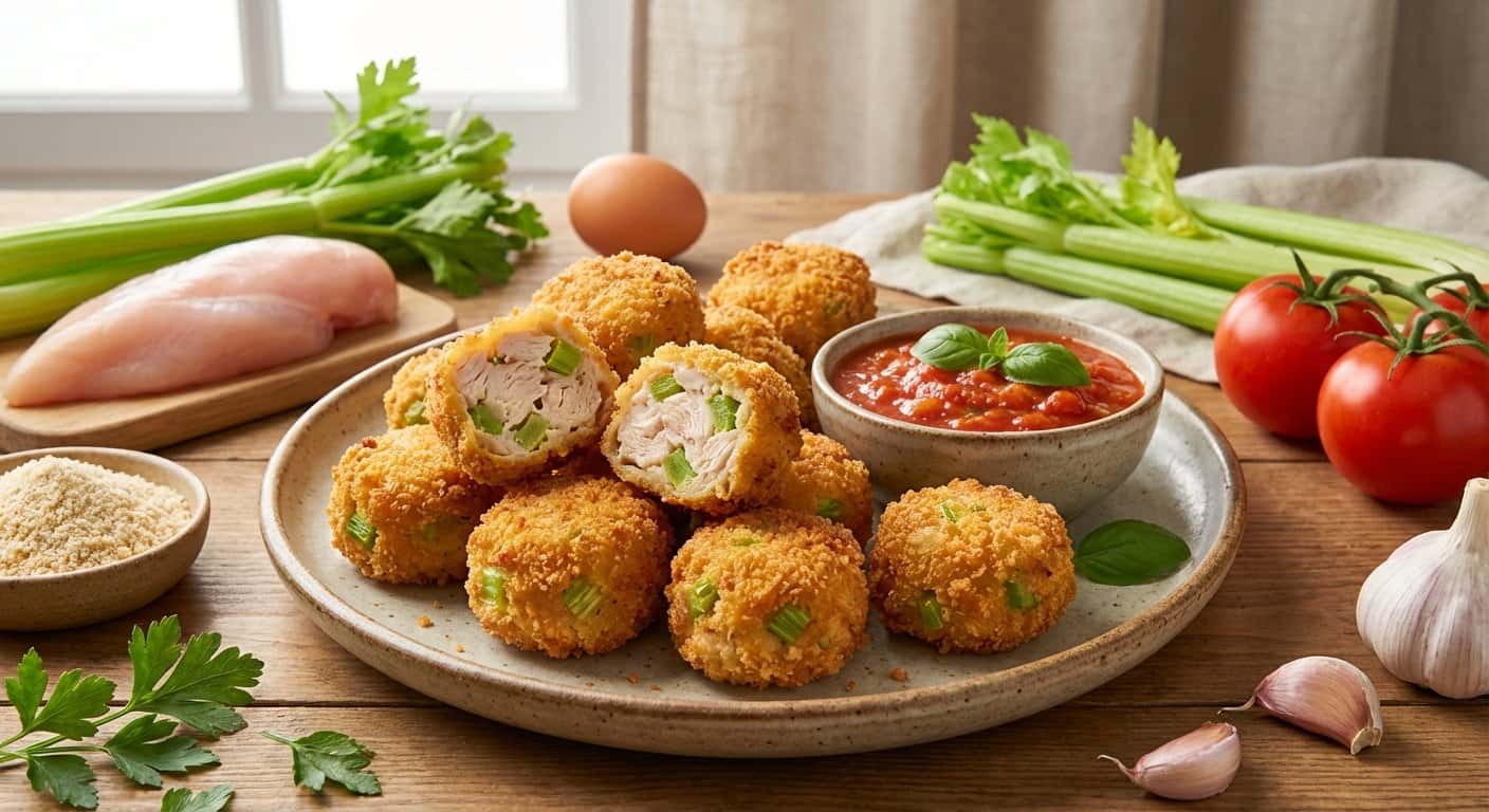 Bocaditos de Pollo con Apio y Salsa de Tomate