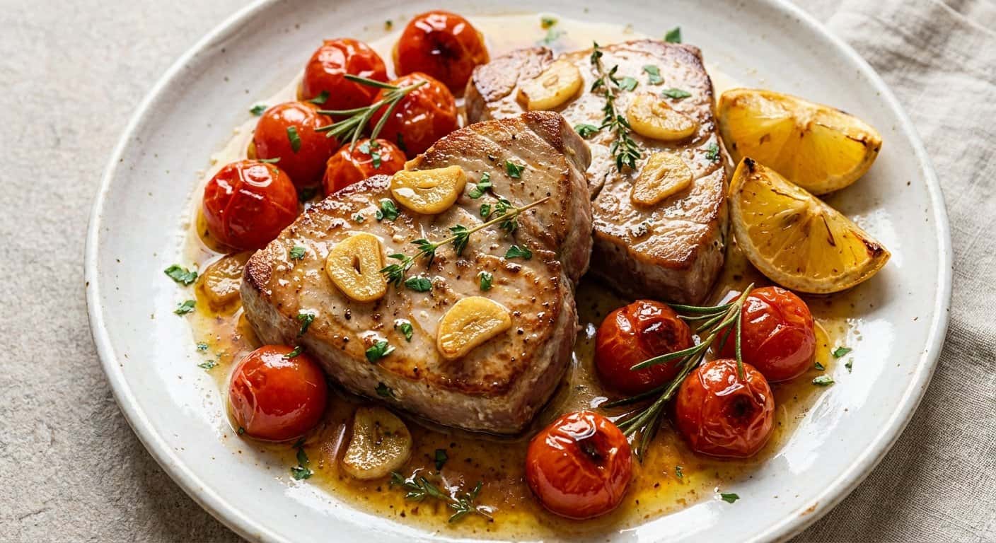 Bonito a la mantequilla con tomate confitado
