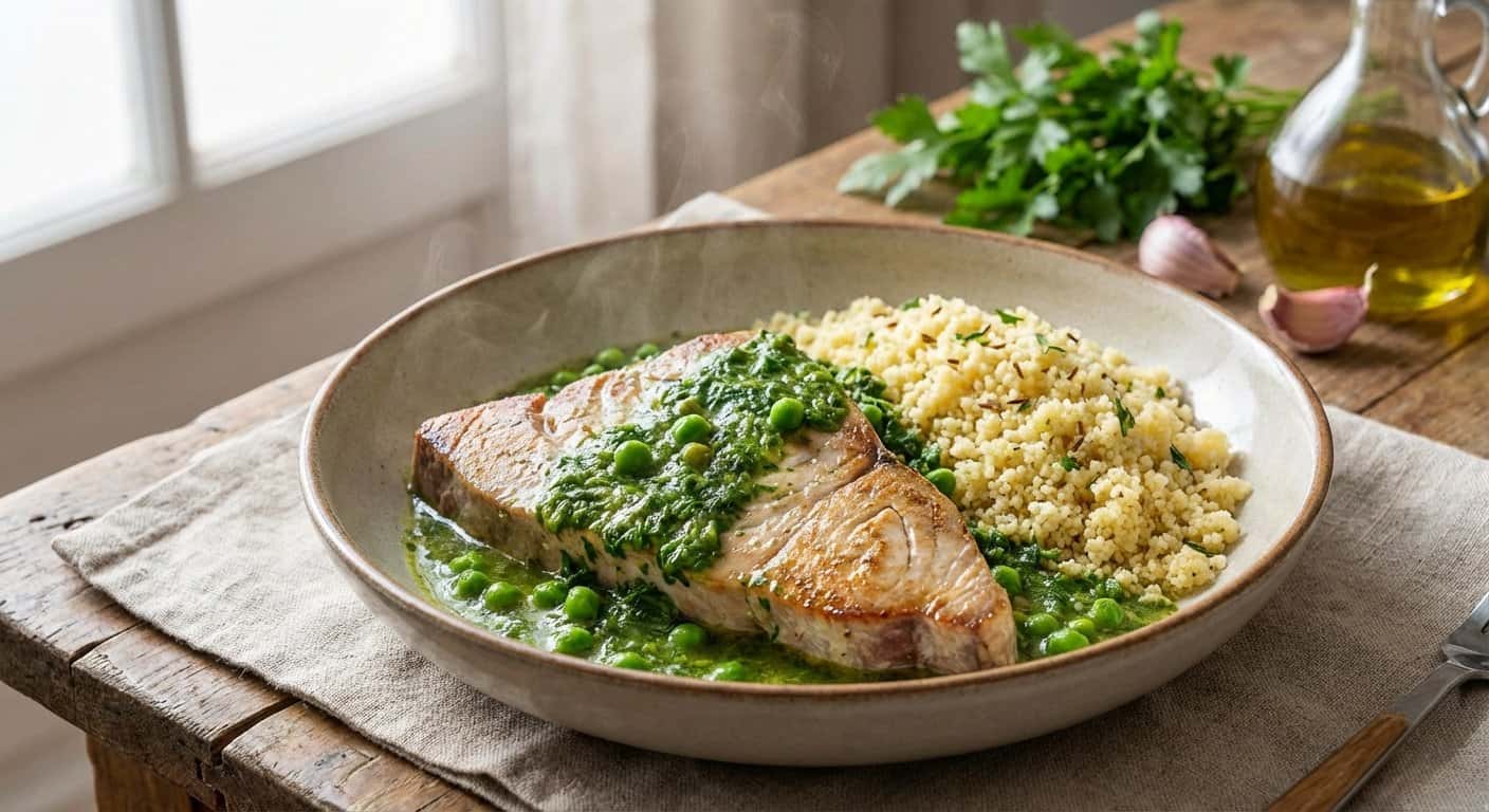 Bonito en salsa verde con couscous