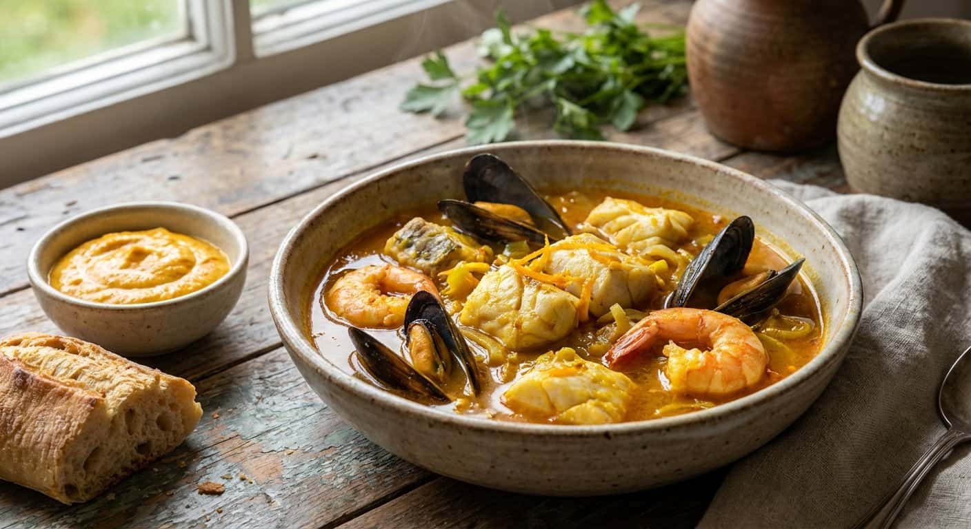 Bouillabaisse Keto con Caldo de Pescado Reducido