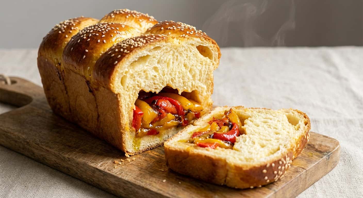 Brioche alta hidratación con pimientos asados
