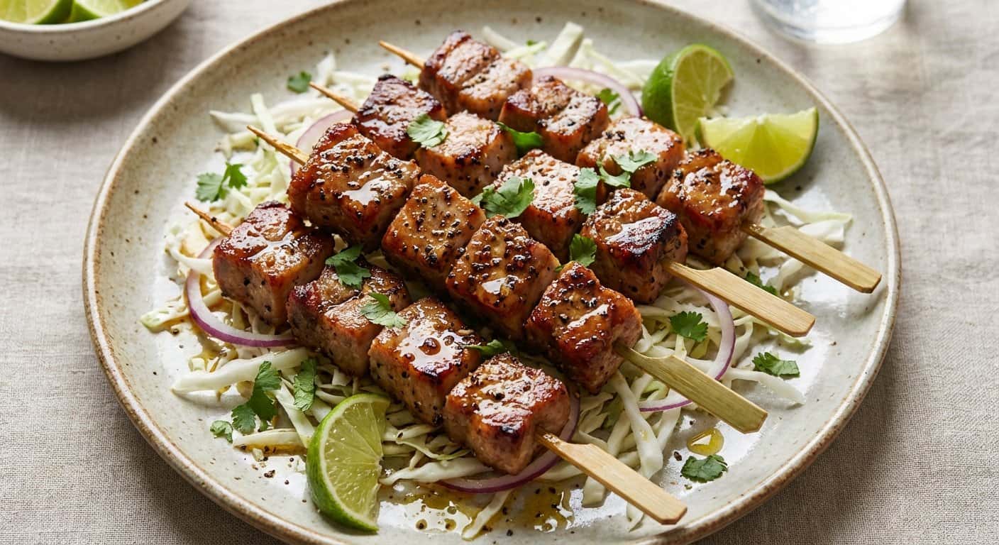 Brochetas de Cerdo con Repollo y Pimienta Negra