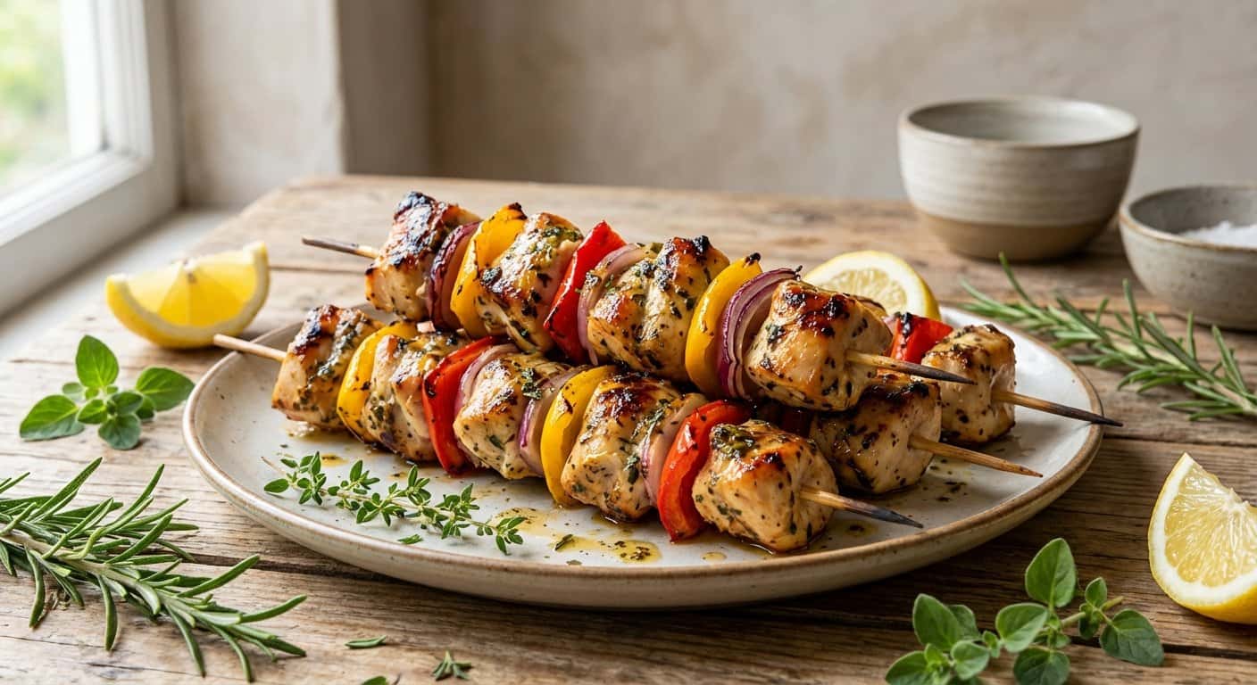 Brochetas de Pollo con Pimientos y Hierbas Provenzales