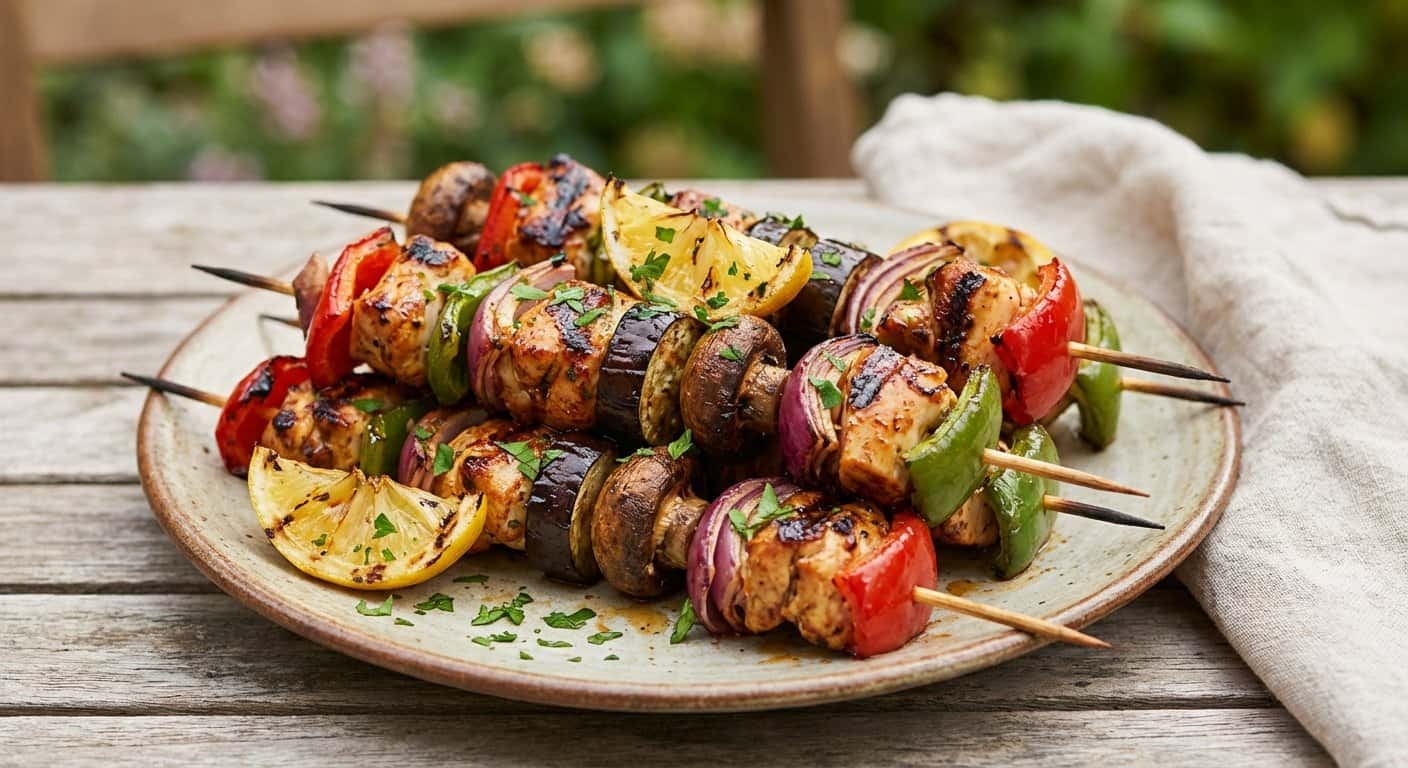 Brochetas de Pollo y Verduras a la Barbacoa