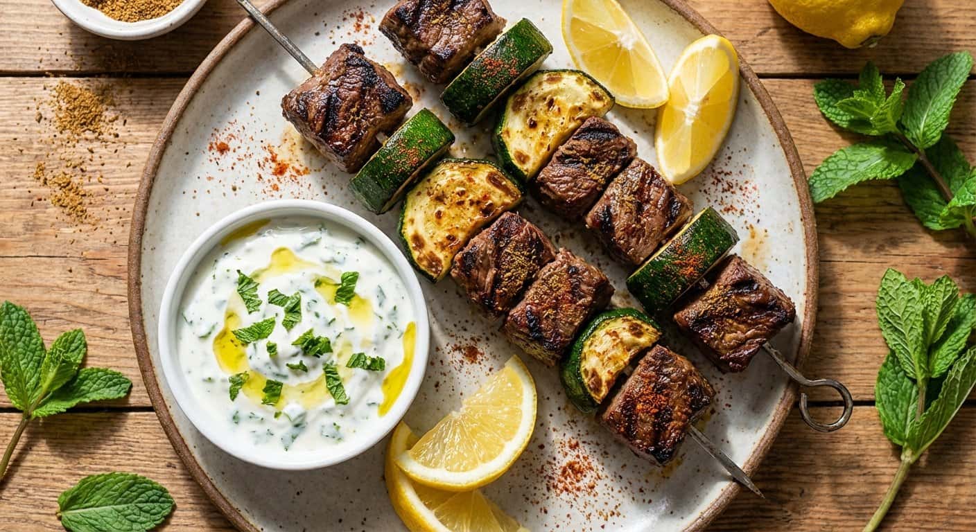 Brochetas de Ternera con Calabacín y Comino
