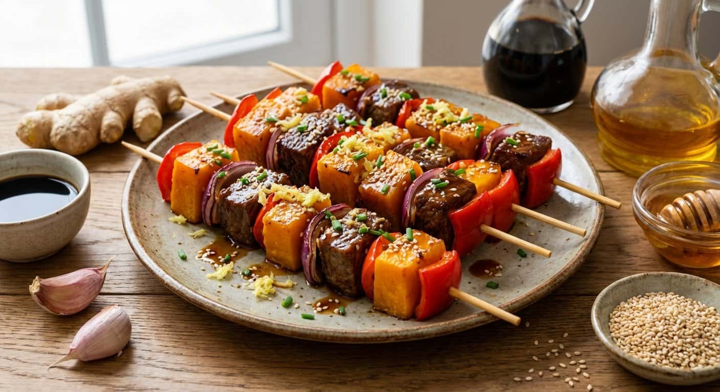Brochetas de Ternera con Calabaza y Jengibre