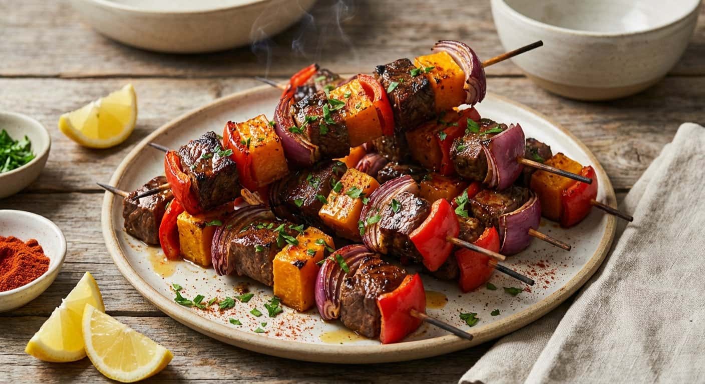 Brochetas de Ternera con Calabaza y Pimentón Dulce