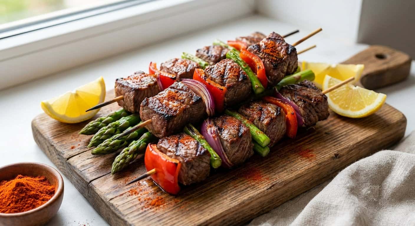 Brochetas de Ternera con Espárragos y Pimentón Dulce