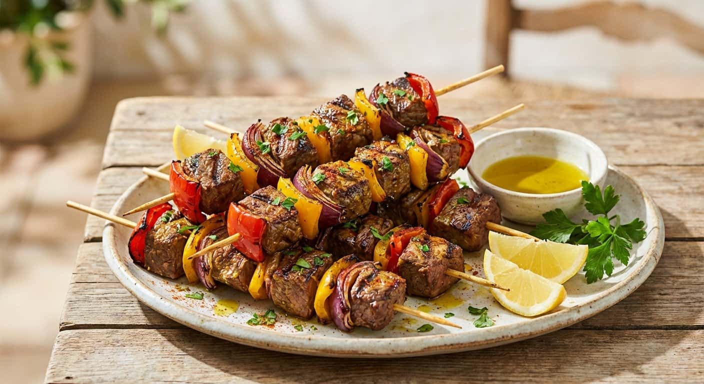 Brochetas de Ternera con Pimientos y Cúrcuma