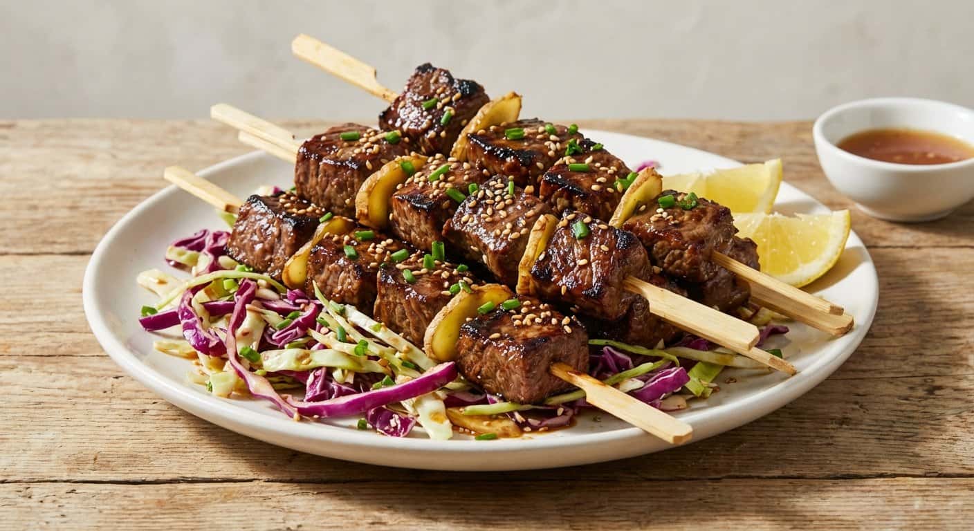 Brochetas de Ternera con Repollo y Jengibre