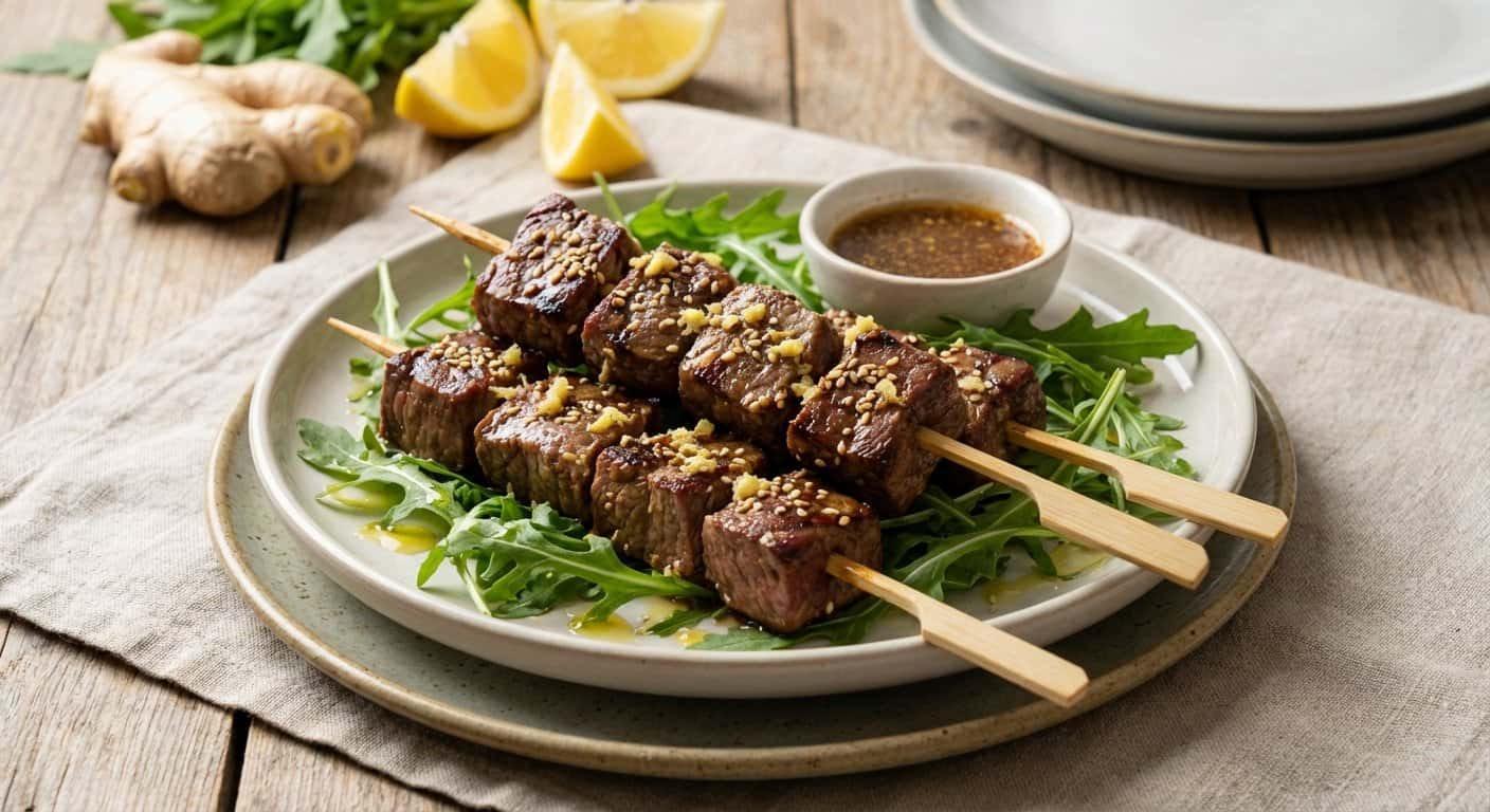 Brochetas de Ternera con Rúcula y Jengibre