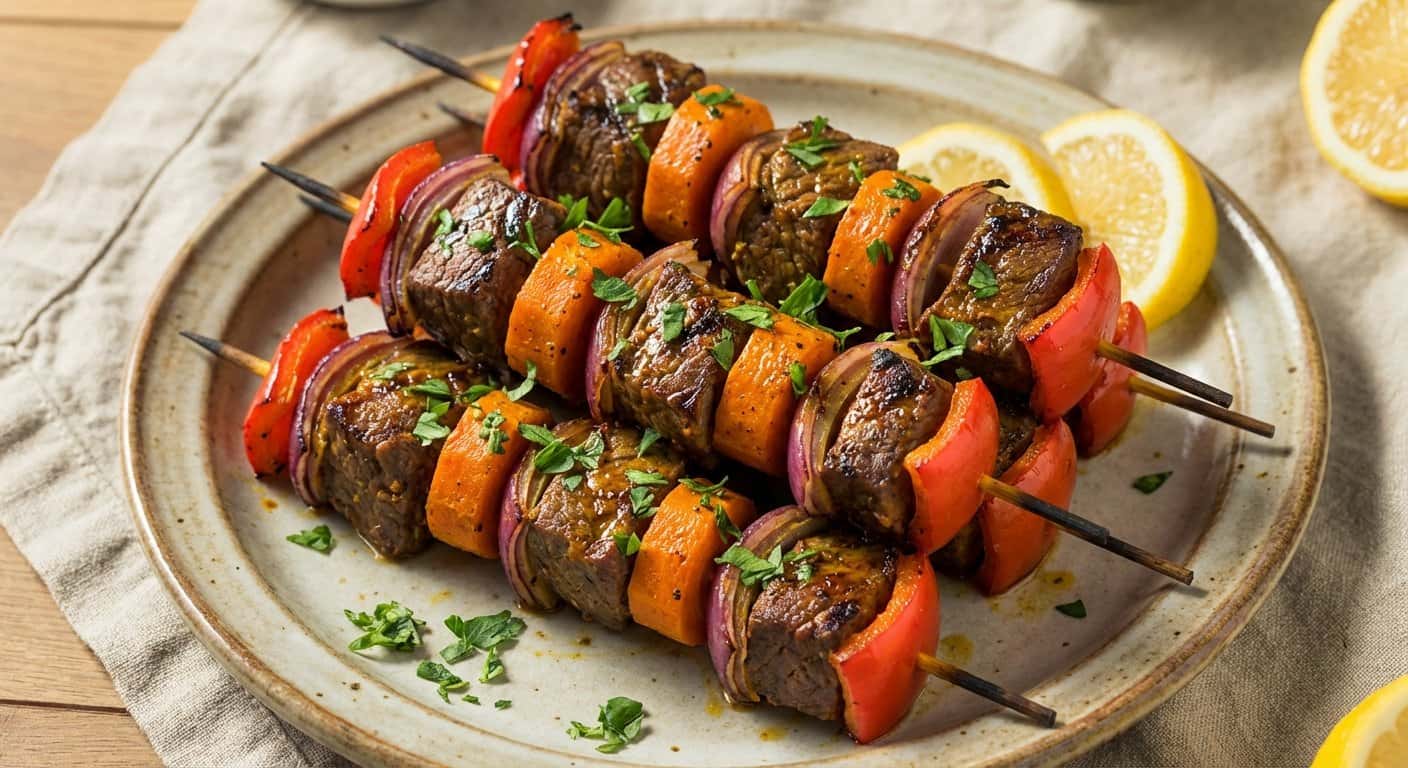 Brochetas de ternera con zanahoria y cúrcuma